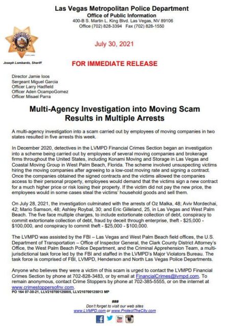 5 people arrested by Las Vegas police for moving scam – ktnv.com