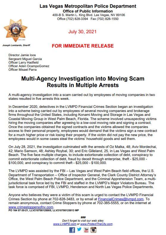 5 people arrested by Las Vegas police for moving scam – ktnv.com